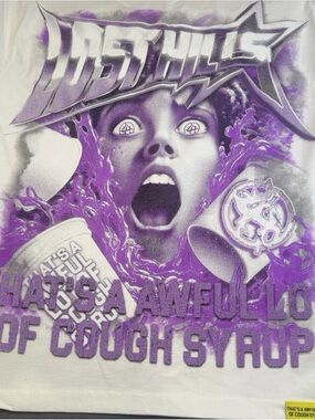 Lost Hills Graphic Tee — Purple & White Horror Design